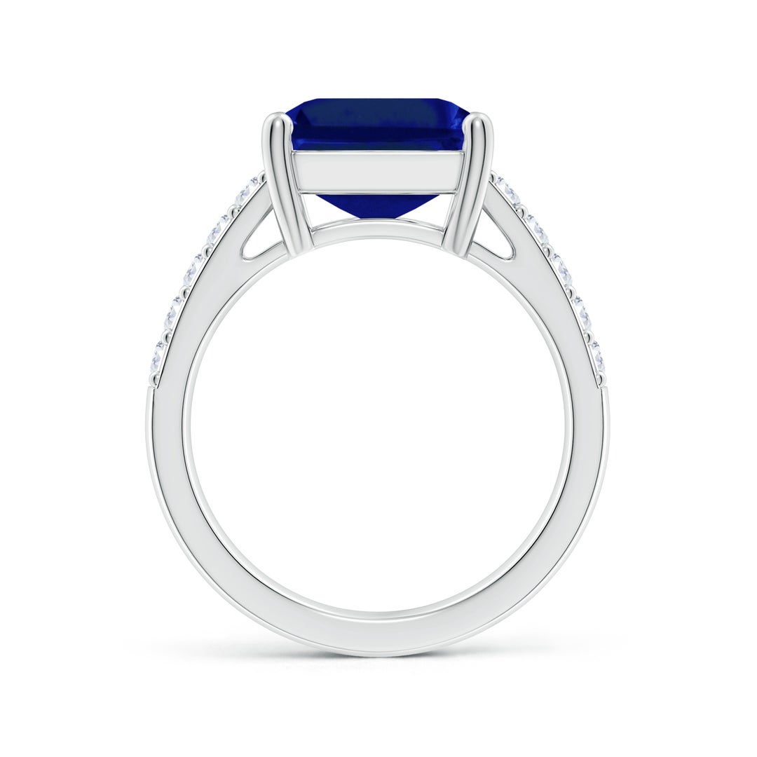 12x10mm AAAA Emerald-Cut Blue Sapphire Ring with Diamond Accents in White Gold - side 4