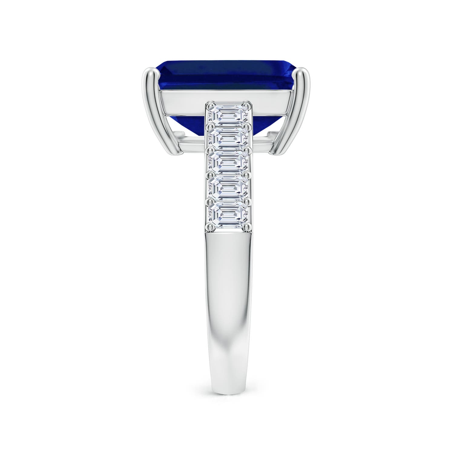 12x10mm AAAA Emerald-Cut Blue Sapphire Ring with Diamond Accents in White Gold - side 6