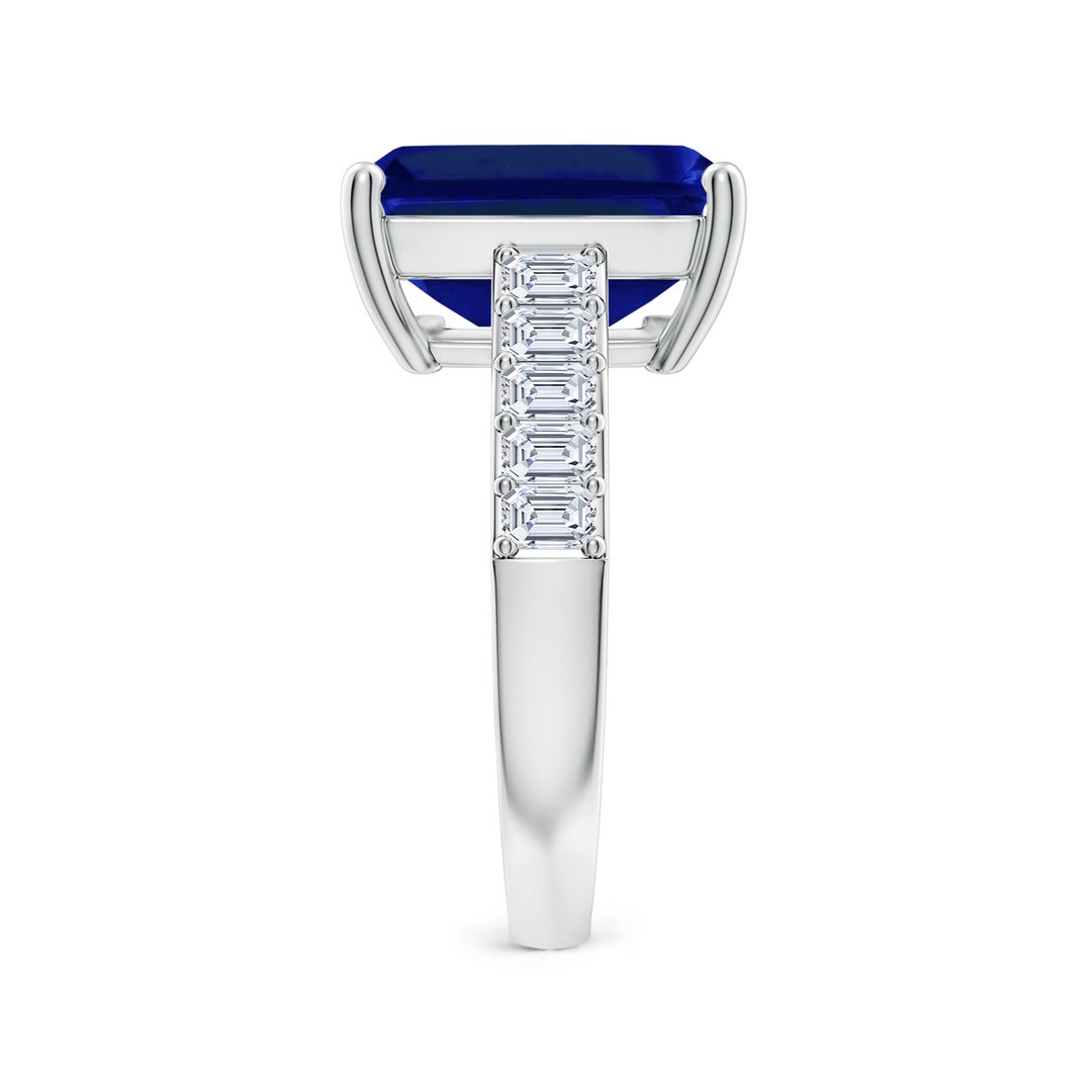 12x10mm AAAA Emerald-Cut Blue Sapphire Ring with Diamond Accents in White Gold - side 6