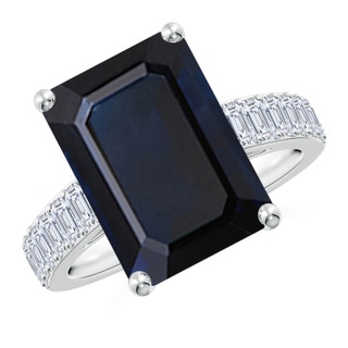14x10mm A Emerald-Cut Blue Sapphire Ring with Diamond Accents in P950 Platinum