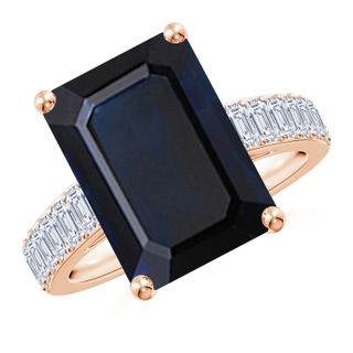 14x10mm A Emerald-Cut Blue Sapphire Ring with Diamond Accents in Rose Gold