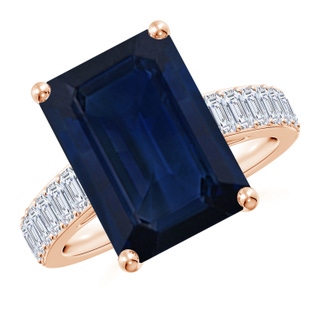 14x10mm AA Emerald-Cut Blue Sapphire Ring with Diamond Accents in Rose Gold
