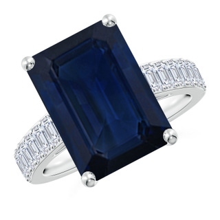 14x10mm AA Emerald-Cut Blue Sapphire Ring with Diamond Accents in S999 Silver