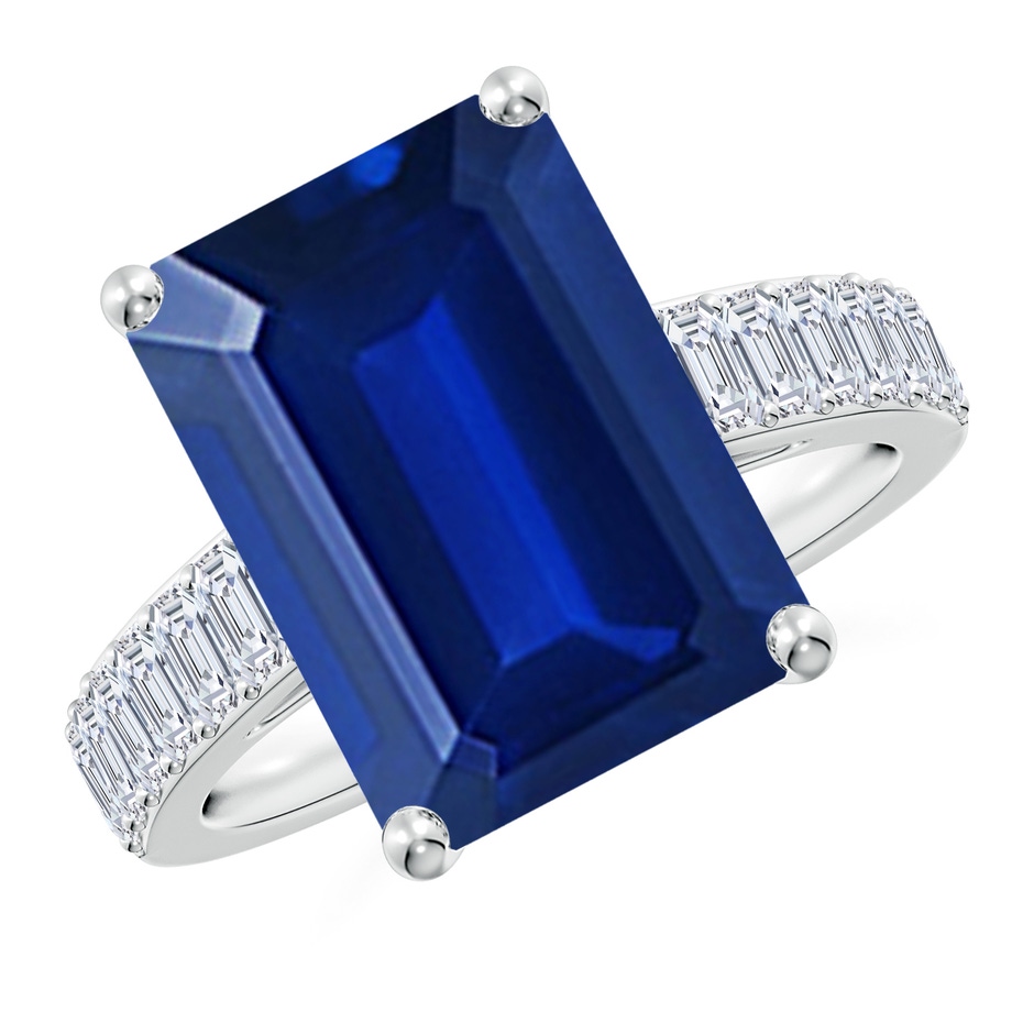 14x10mm Lab-Grown Emerald-Cut Blue Sapphire Ring with Diamond Accents in P950 Platinum 