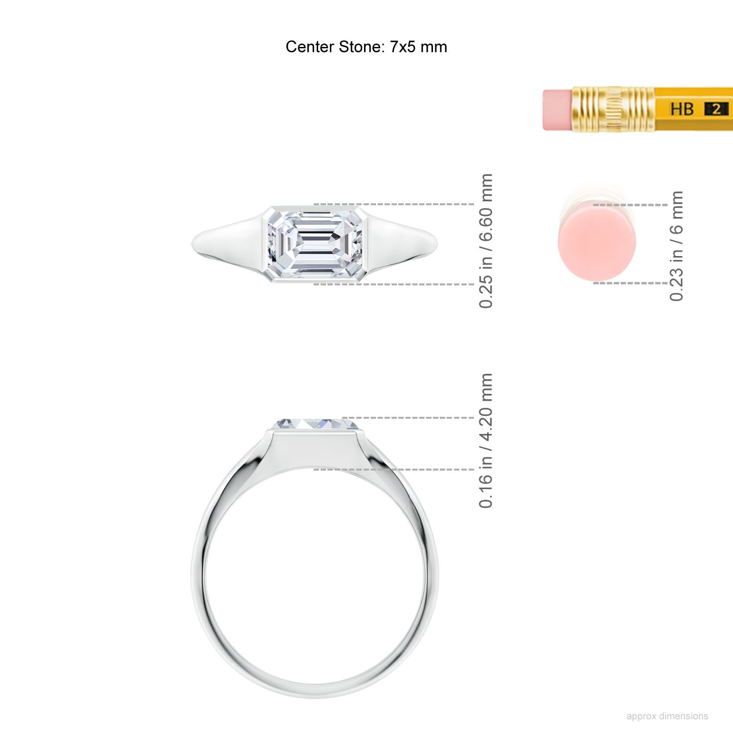 7x5mm HSI2 Emerald-Cut Diamond Signet Ring in White Gold - ruler