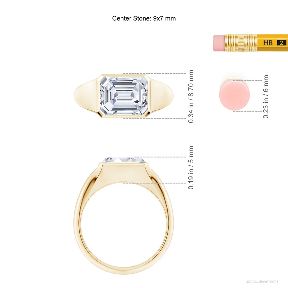 9x7mm GVS2 Emerald-Cut Diamond Signet Ring in Yellow Gold ruler