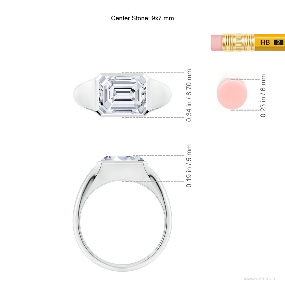 9x7mm HSI2 Emerald-Cut Diamond Signet Ring in P950 Platinum ruler