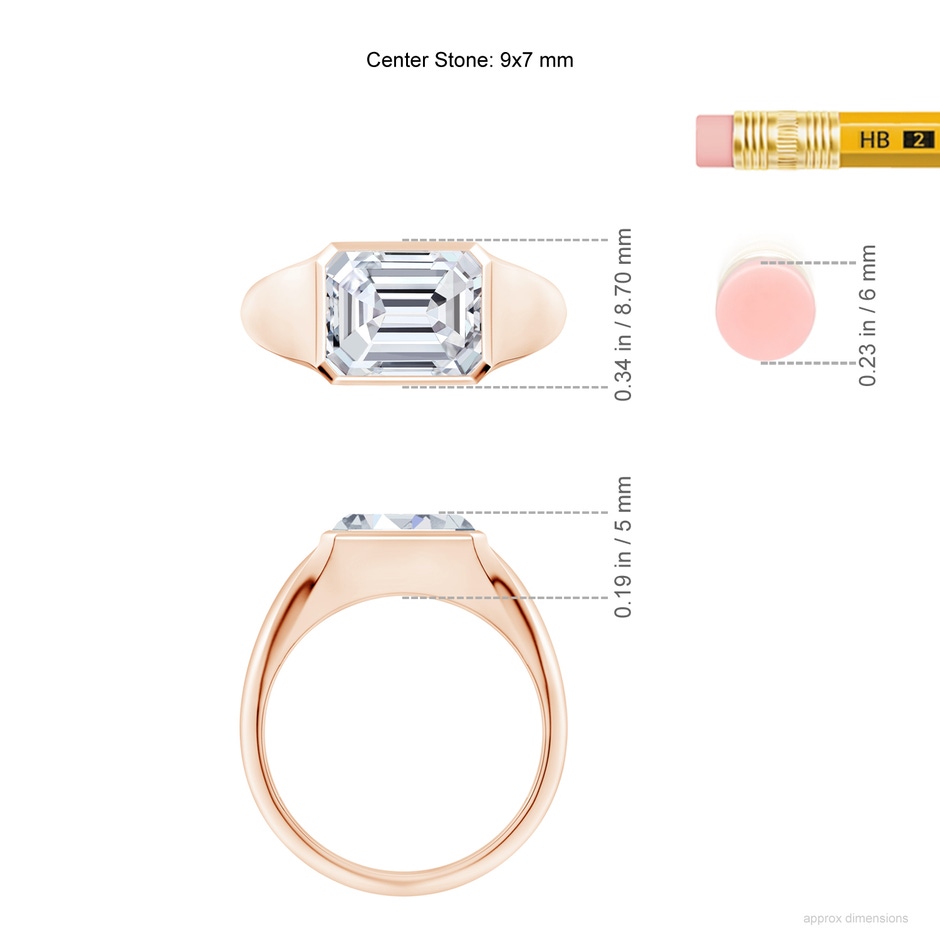 9x7mm HSI2 Emerald-Cut Diamond Signet Ring in Rose Gold ruler