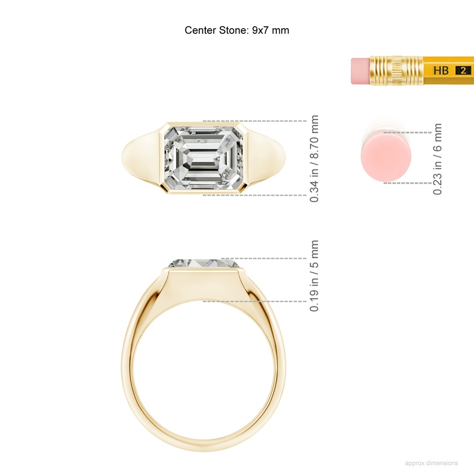 9x7mm KI3 Emerald-Cut Diamond Signet Ring in Yellow Gold ruler
