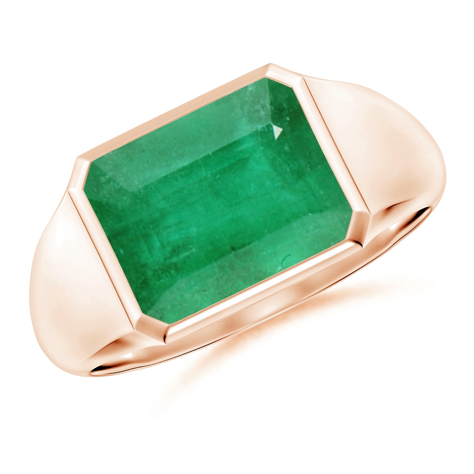 10x8mm A Emerald-Cut Emerald Signet Ring in Rose Gold 