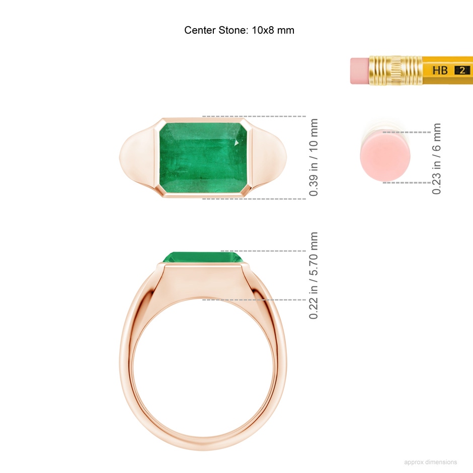 10x8mm A Emerald-Cut Emerald Signet Ring in Rose Gold ruler