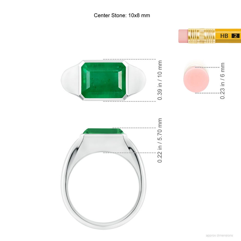 10x8mm AA Emerald-Cut Emerald Signet Ring in P950 Platinum ruler