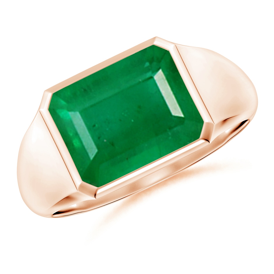 10x8mm AA Emerald-Cut Emerald Signet Ring in Rose Gold 