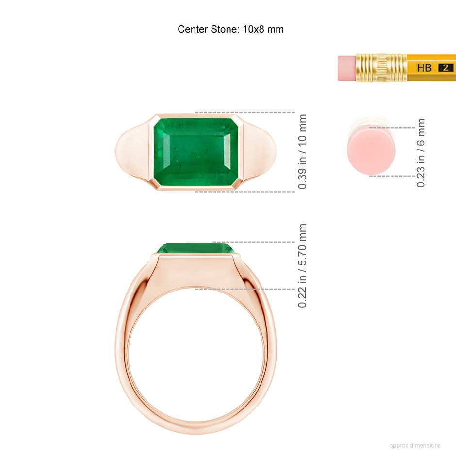 10x8mm AA Emerald-Cut Emerald Signet Ring in Rose Gold ruler