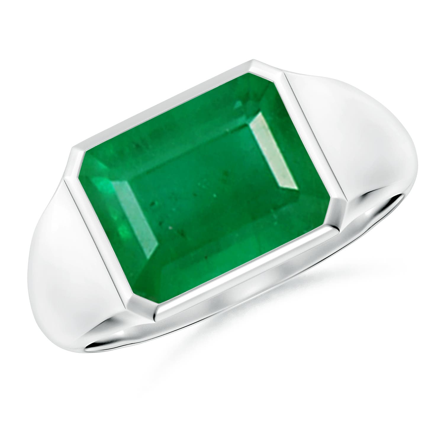 10x8mm AA Emerald-Cut Emerald Signet Ring in White Gold