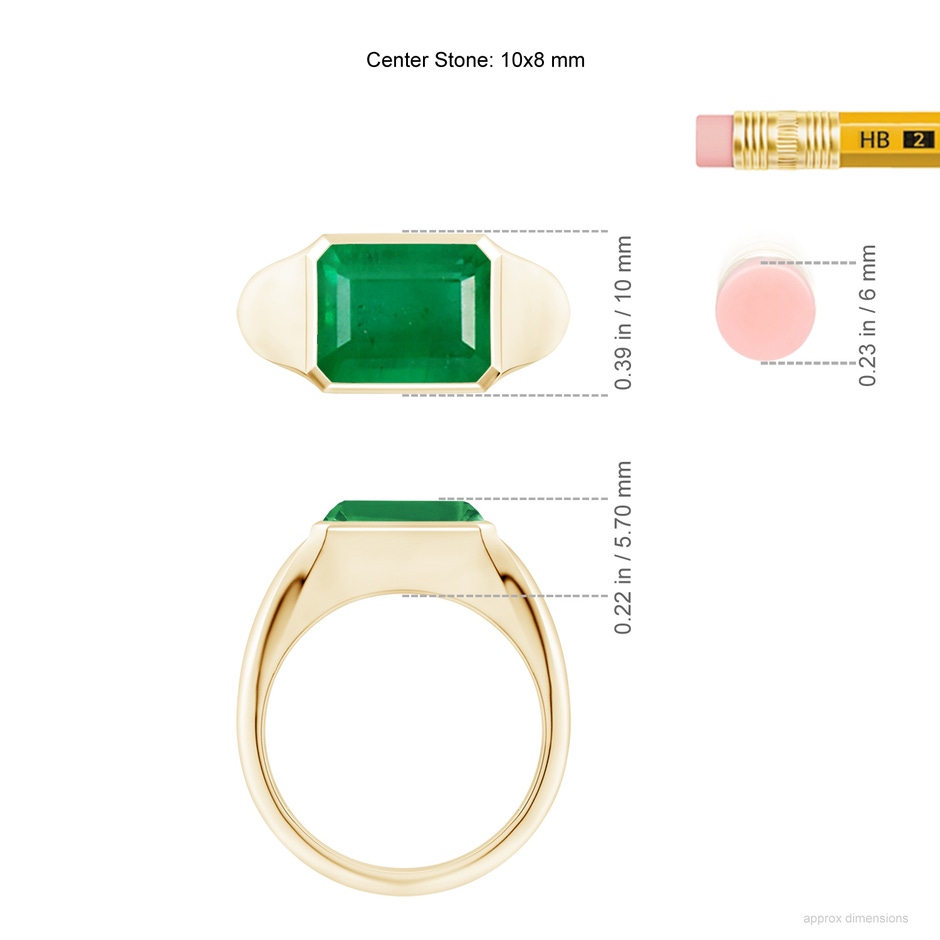 10x8mm AA Emerald-Cut Emerald Signet Ring in Yellow Gold ruler