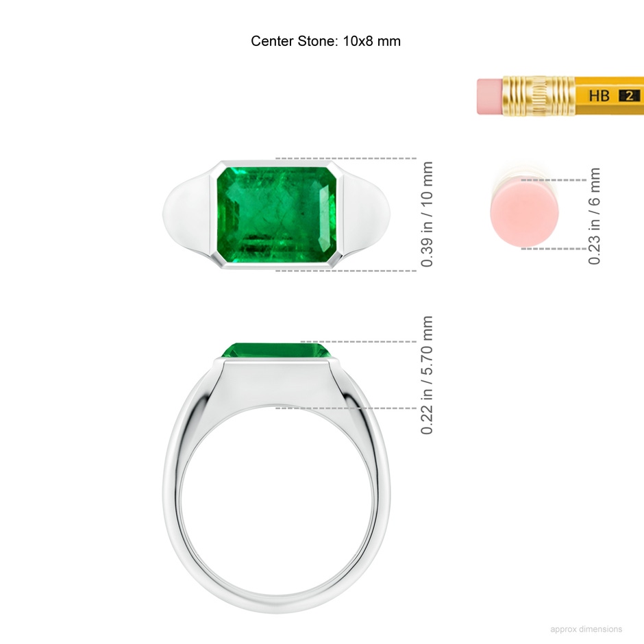 10x8mm AAA Emerald-Cut Emerald Signet Ring in P950 Platinum ruler