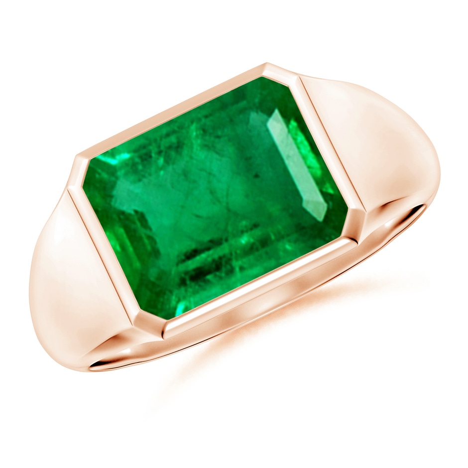 10x8mm AAA Emerald-Cut Emerald Signet Ring in Rose Gold 