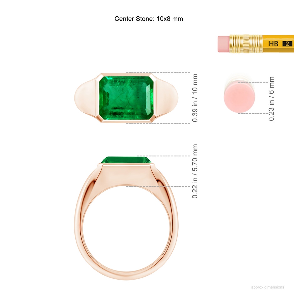 10x8mm AAA Emerald-Cut Emerald Signet Ring in Rose Gold ruler