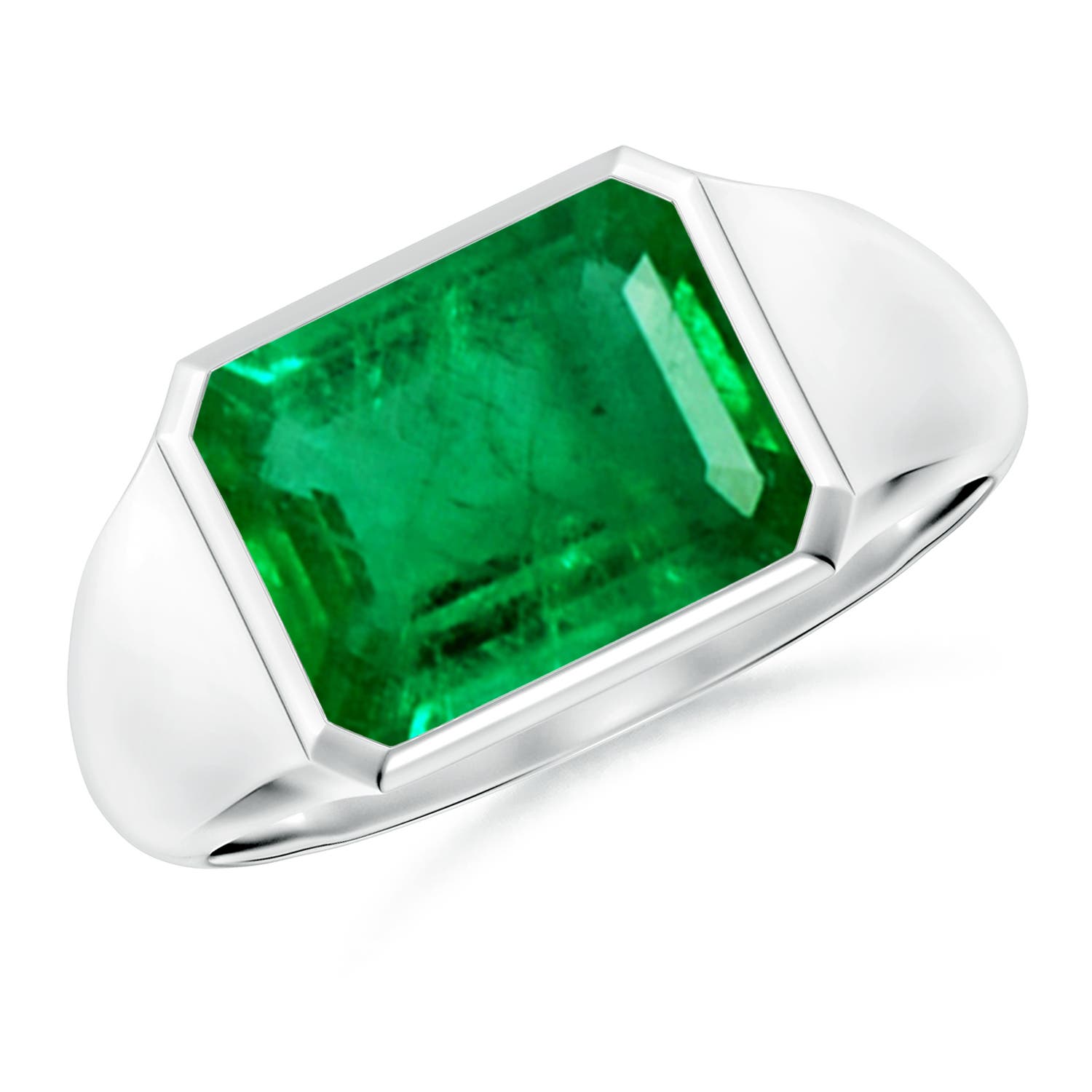 10x8mm AAA Emerald-Cut Emerald Signet Ring in White Gold