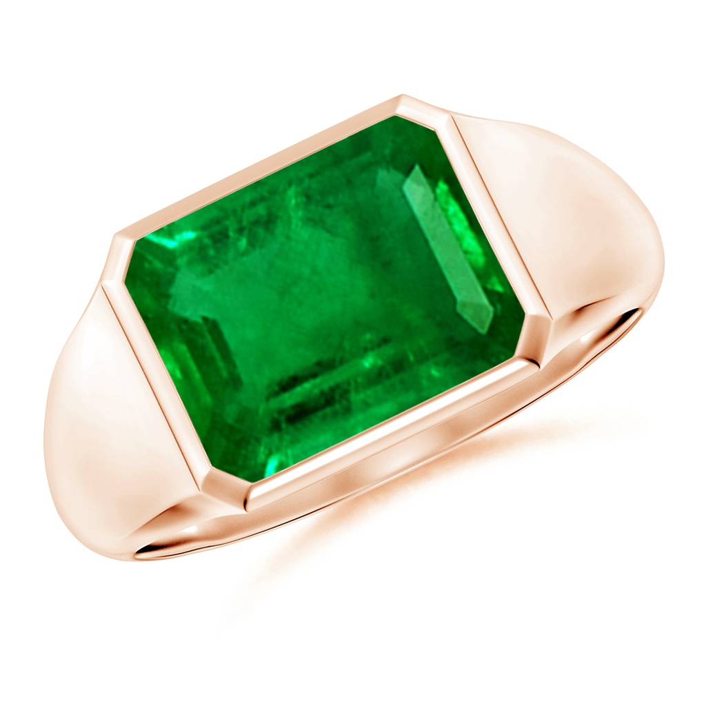 10x8mm AAAA Emerald-Cut Emerald Signet Ring in Rose Gold