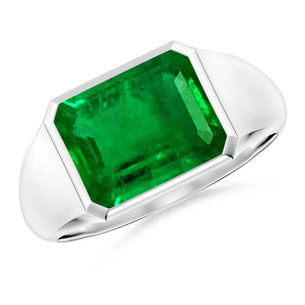 10x8mm AAAA Emerald-Cut Emerald Signet Ring in S999 Silver