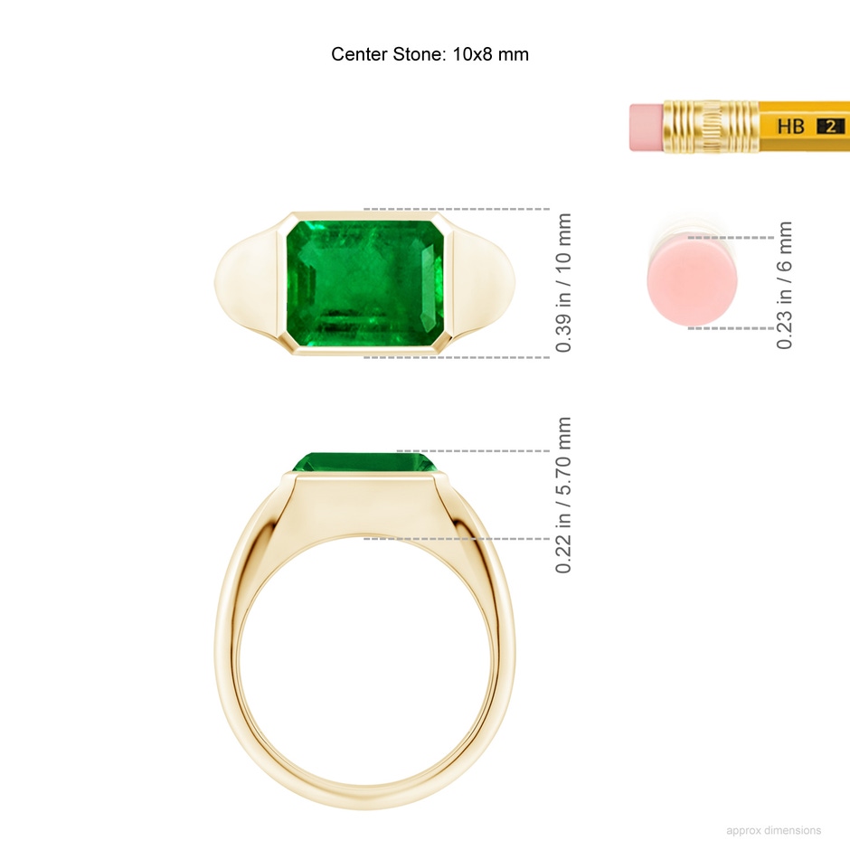 10x8mm AAAA Emerald-Cut Emerald Signet Ring in Yellow Gold ruler