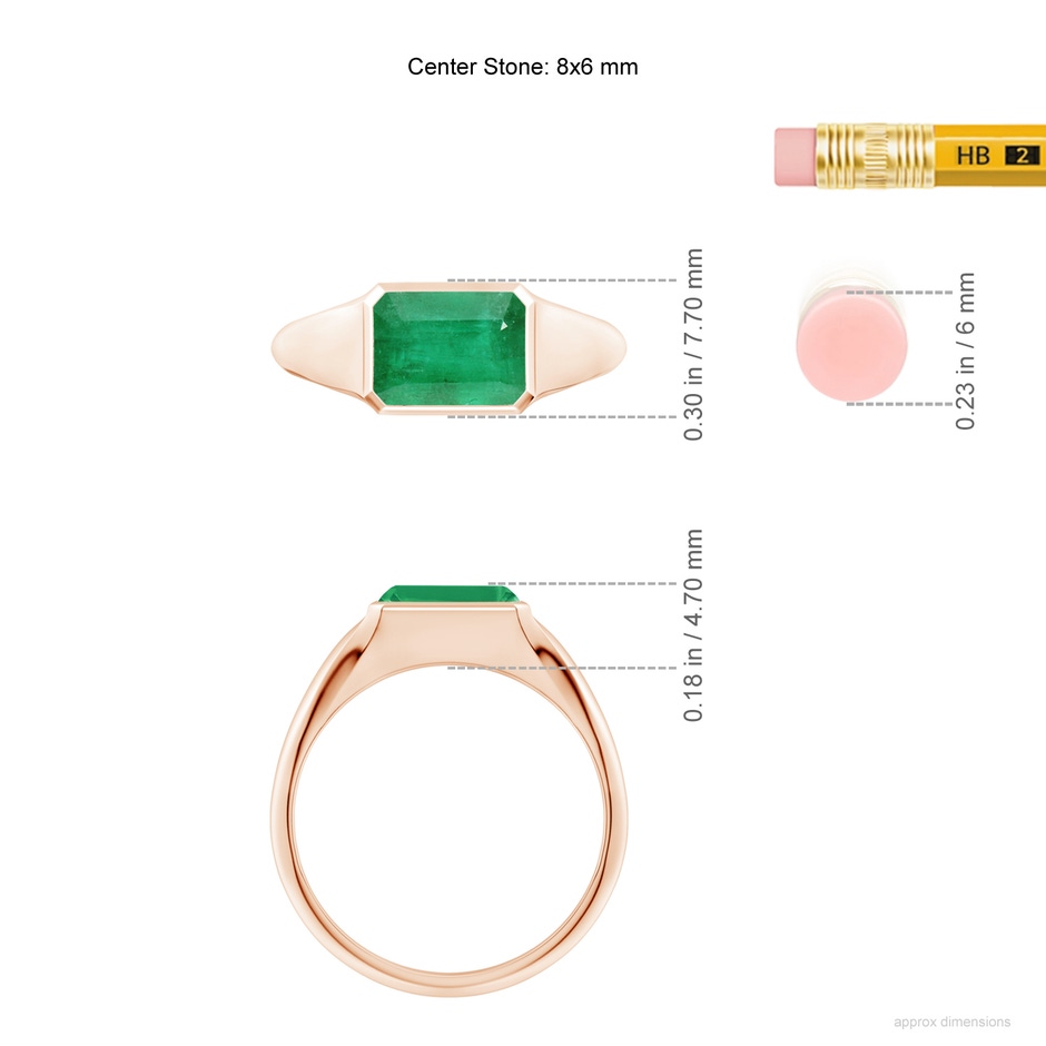 8x6mm A Emerald-Cut Emerald Signet Ring in Rose Gold ruler