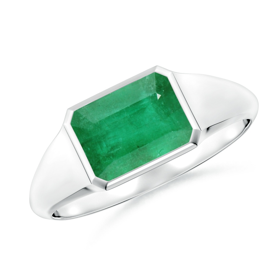 8x6mm A Emerald-Cut Emerald Signet Ring in White Gold 