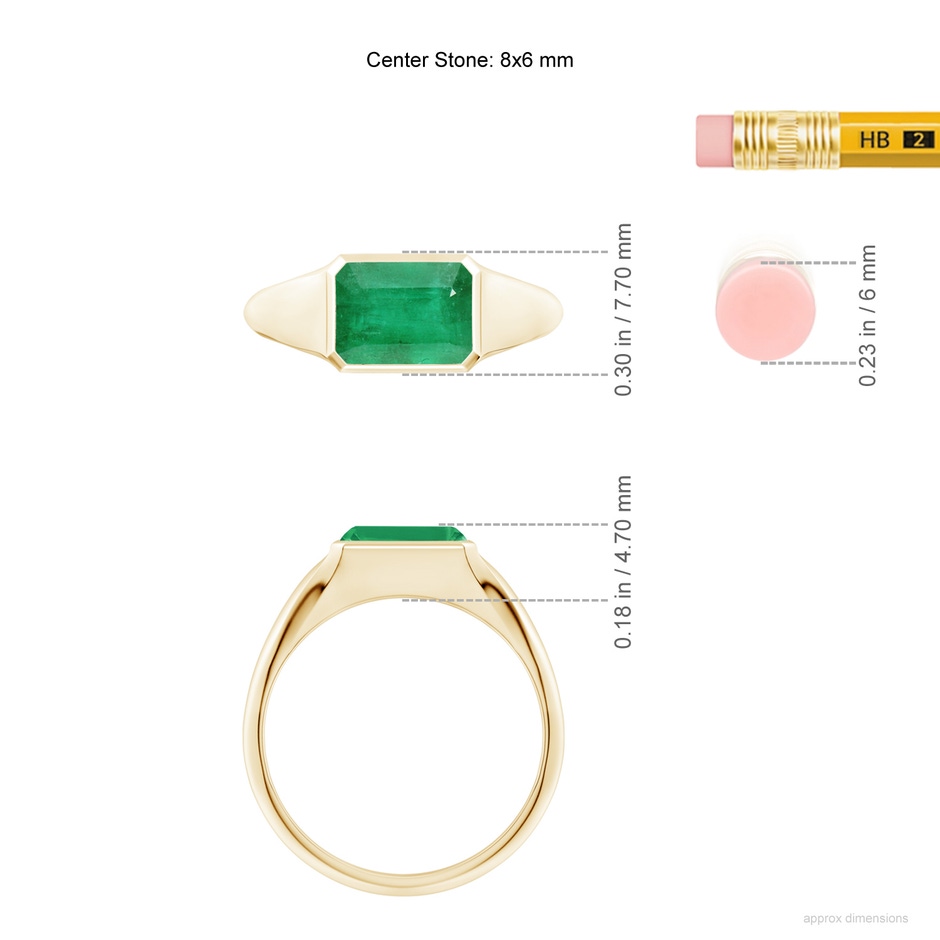 8x6mm A Emerald-Cut Emerald Signet Ring in Yellow Gold ruler