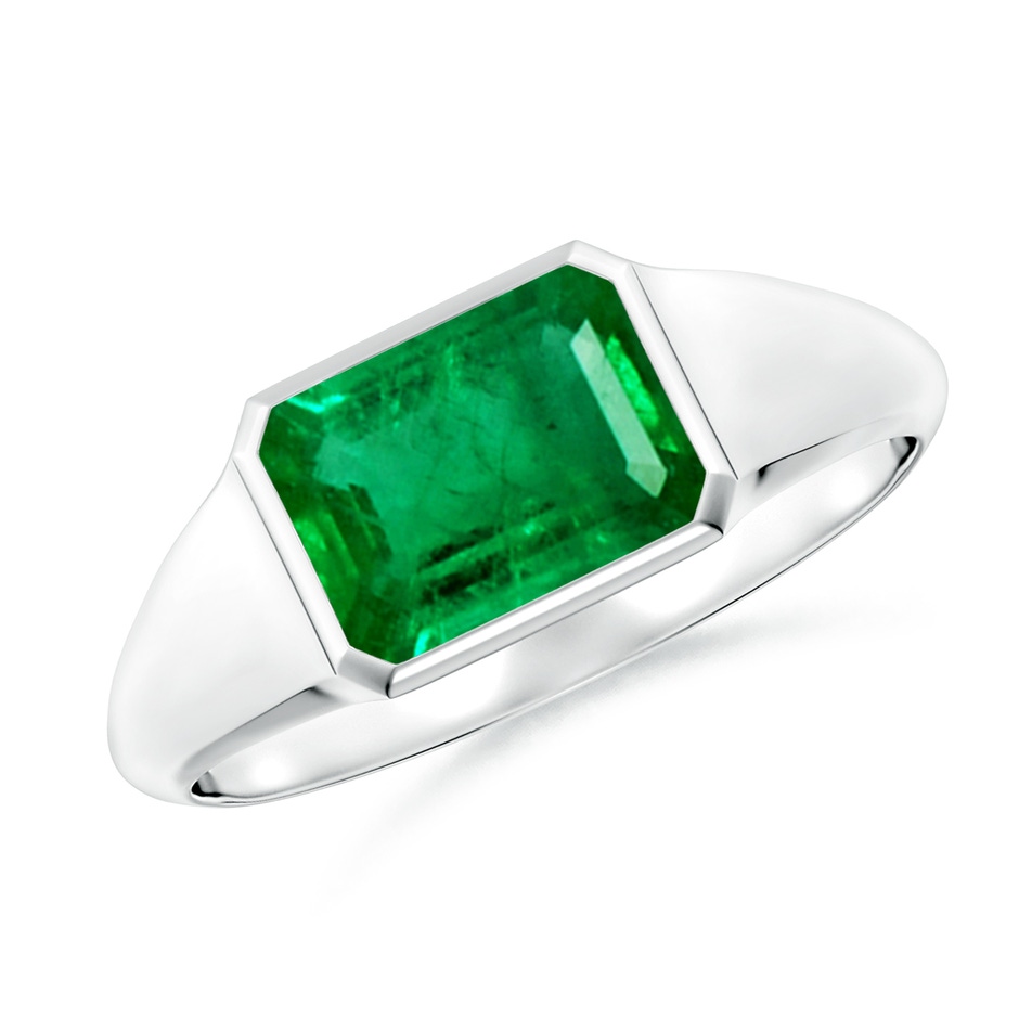 8x6mm AAA Emerald-Cut Emerald Signet Ring in White Gold 