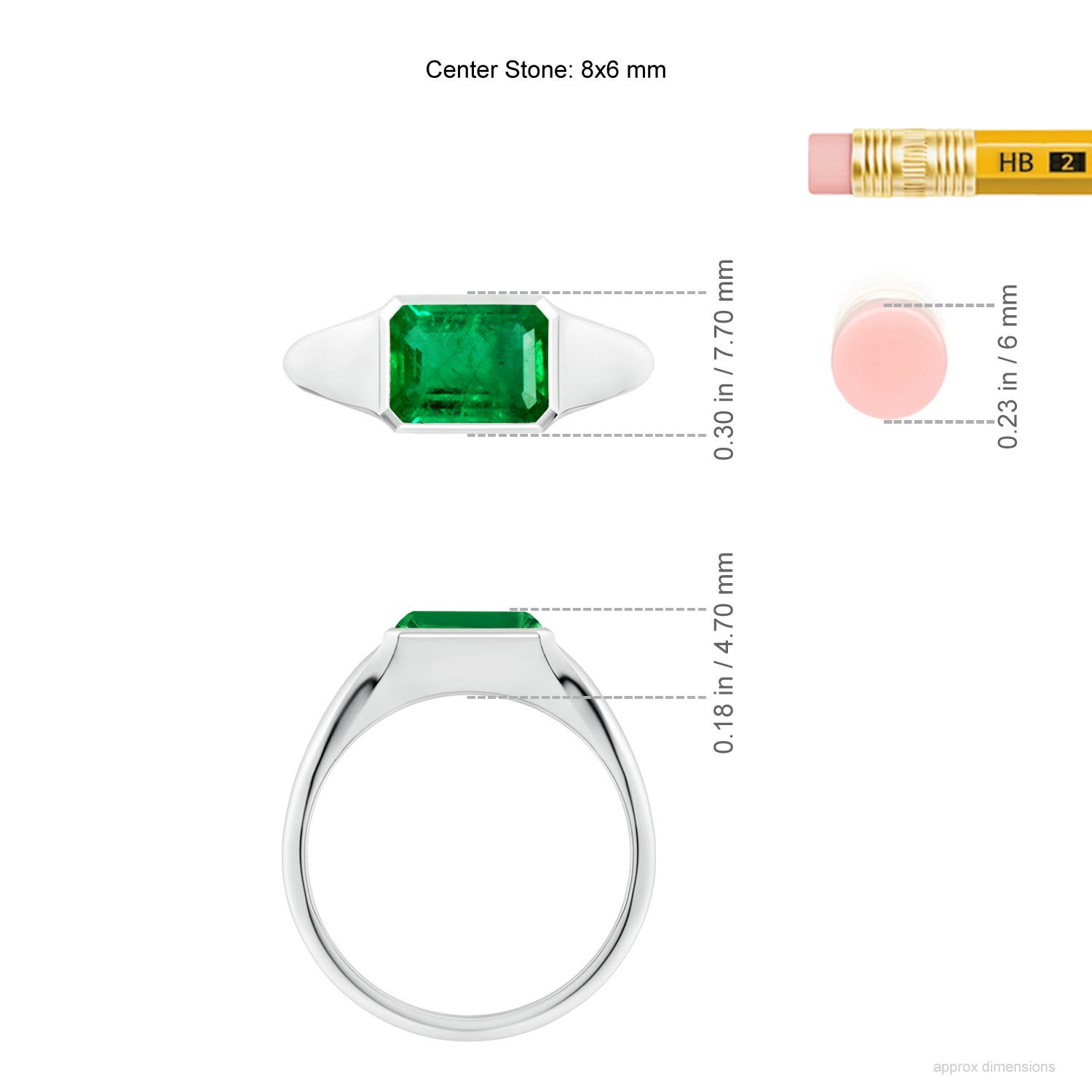 8x6mm AAA Emerald-Cut Emerald Signet Ring in White Gold - ruler