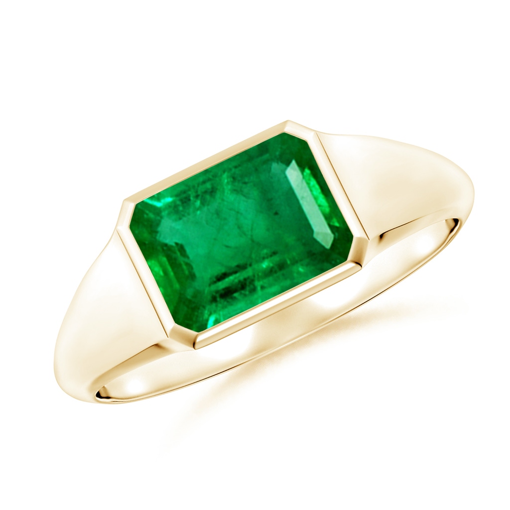 8x6mm AAA Emerald-Cut Emerald Signet Ring in Yellow Gold