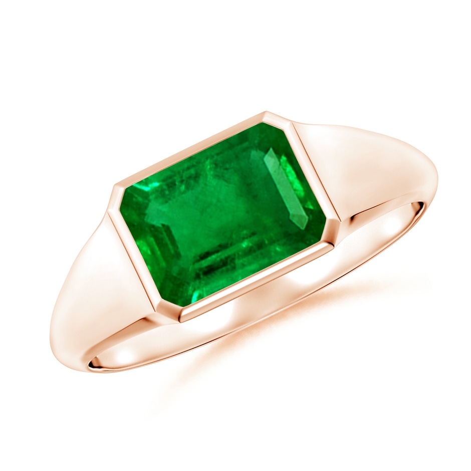 8x6mm AAAA Emerald-Cut Emerald Signet Ring in Rose Gold 