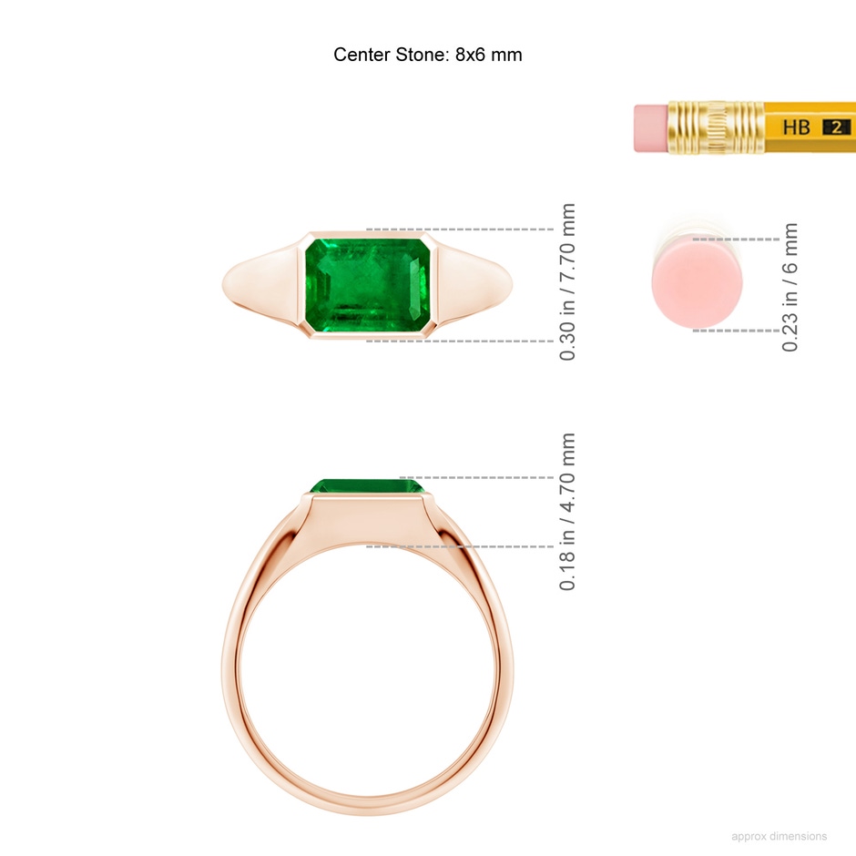 8x6mm AAAA Emerald-Cut Emerald Signet Ring in Rose Gold ruler