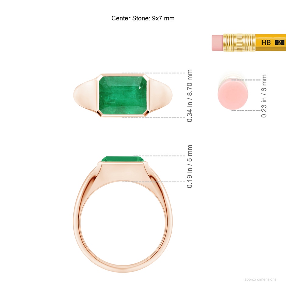 9x7mm A Emerald-Cut Emerald Signet Ring in Rose Gold ruler