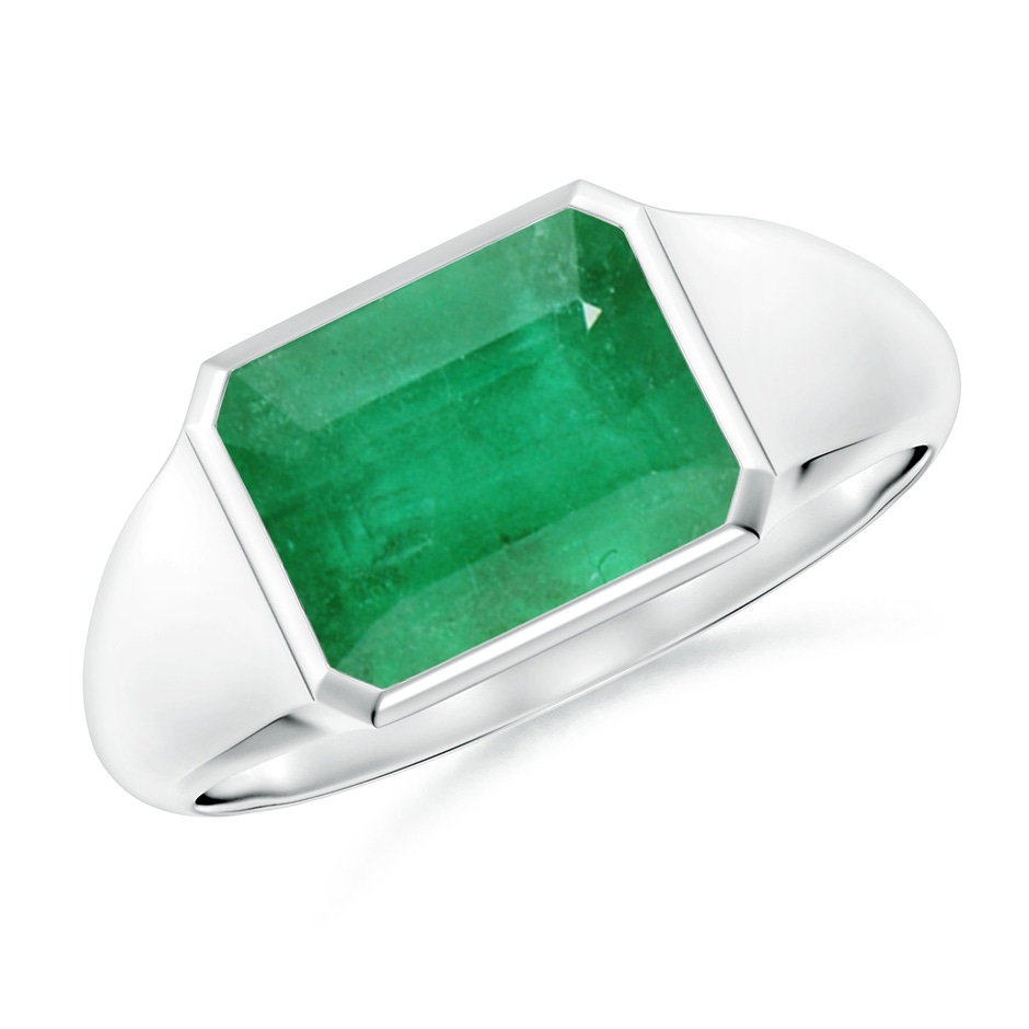 9x7mm A Emerald-Cut Emerald Signet Ring in White Gold 