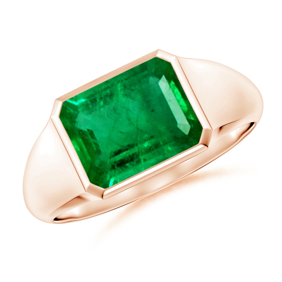 9x7mm AAA Emerald-Cut Emerald Signet Ring in Rose Gold 