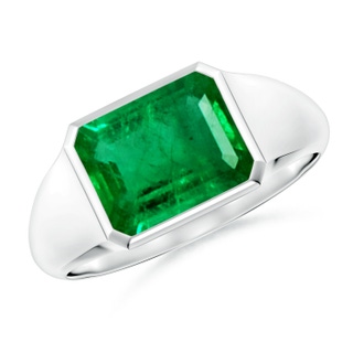 9x7mm AAA Emerald-Cut Emerald Signet Ring in S999 Silver