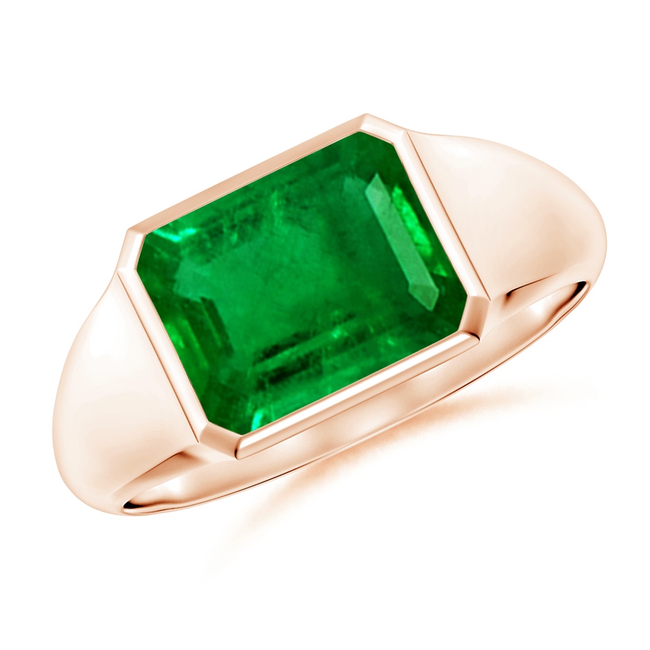 9x7mm AAAA Emerald-Cut Emerald Signet Ring in Rose Gold 