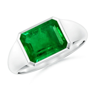 9x7mm AAAA Emerald-Cut Emerald Signet Ring in S999 Silver