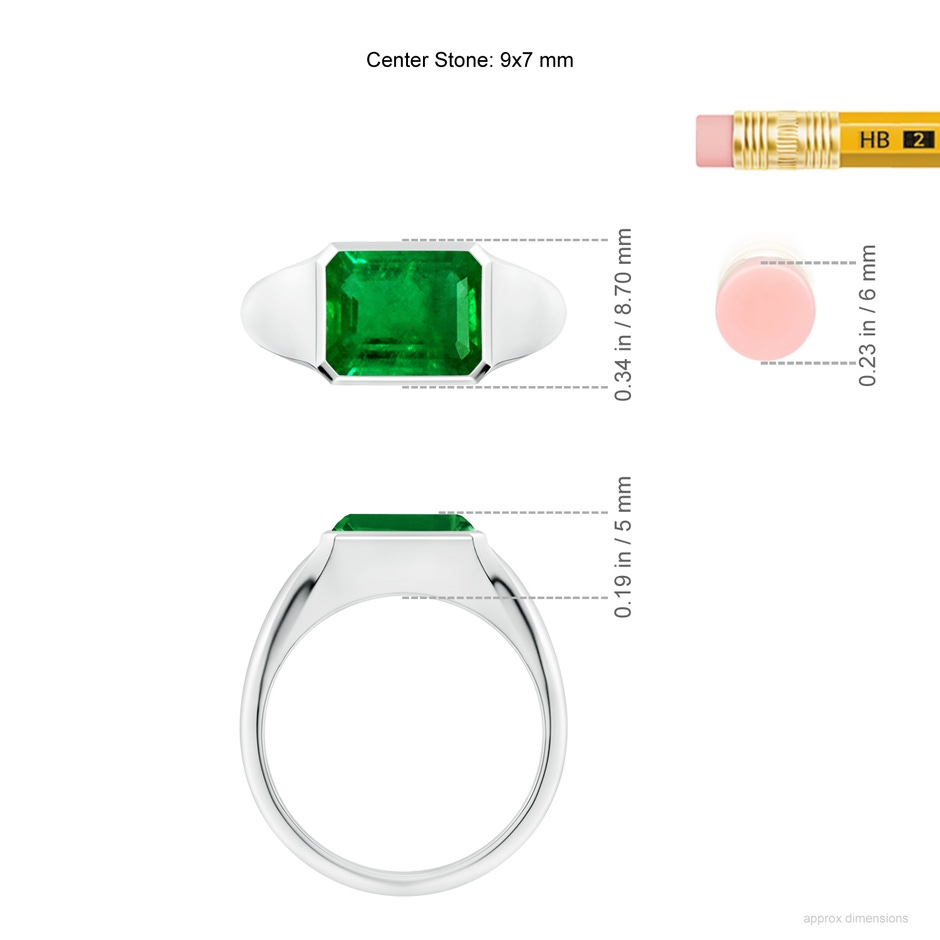 9x7mm AAAA Emerald-Cut Emerald Signet Ring in White Gold ruler