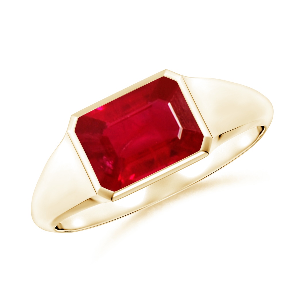 8x6mm AAA Emerald-Cut Ruby Signet Ring in Yellow Gold