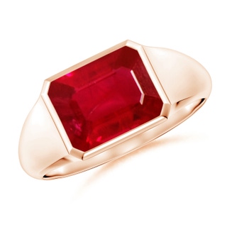 9x7mm AAA Emerald-Cut Ruby Signet Ring in Rose Gold