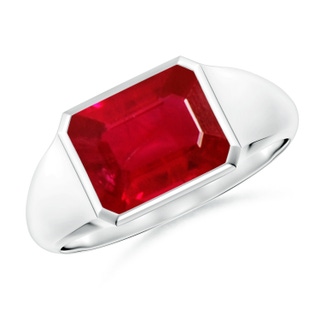 9x7mm AAA Emerald-Cut Ruby Signet Ring in S999 Silver