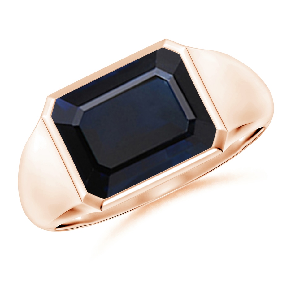 10x8mm A Emerald-Cut Blue Sapphire Signet Ring in Rose Gold 