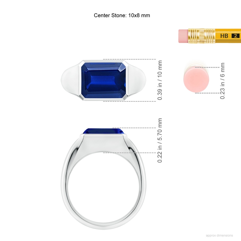 10x8mm Lab-Grown Emerald-Cut Blue Sapphire Signet Ring in P950 Platinum ruler