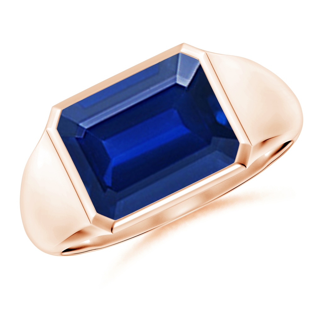 10x8mm Lab-Grown Emerald-Cut Blue Sapphire Signet Ring in Rose Gold