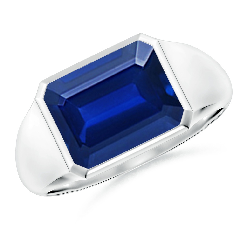 10x8mm AAAA Emerald-Cut Blue Sapphire Signet Ring in S999 Silver