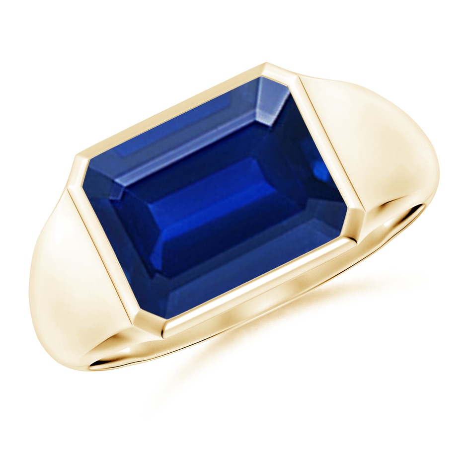 10x8mm Lab-Grown Emerald-Cut Blue Sapphire Signet Ring in Yellow Gold 